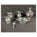 Silverplate Tableware Set - 6-Piece Creamers, Pitchers, Lidded Sugar Bowl, Serving Bowl & Spoon