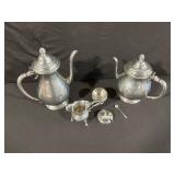 Silver Plate Tea Set - 2 Teapots, Creamer, Sugar Bowl & Lid