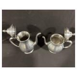 Silver Plate Tea Set - 2 Teapots, Creamer, Sugar Bowl & Lid