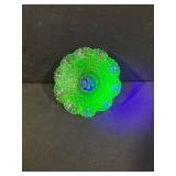 Uranium Green Glass Bowl - Textured Leaf Pattern with Scalloped Edge