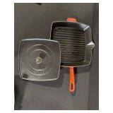 Staub Square Grill Pan with Lid - Enamel Cast Iron, Red