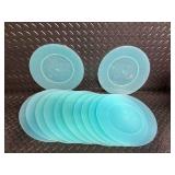 Colorful Plastic Dinnerware Set - Square Bowls, Turquoise Rounds & Rainbow Tumblers