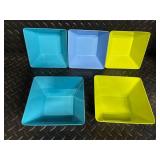 Colorful Plastic Dinnerware Set - Square Bowls, Turquoise Rounds & Rainbow Tumblers
