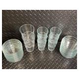 Bubble Pattern Glassware Set - Tall Tumbler Glasses & Nesting Bowls, Clear Glass