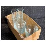 Bubble Pattern Glassware Set - Tall Tumbler Glasses & Nesting Bowls, Clear Glass
