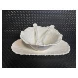 Beatriz Ball Beaded Edge Oval Bowl - White Ceramic with 2 Utensils