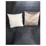 Decorative Throw Pillows - Zigzag Black/White, White Rosette, Taupe Satin (Lot of 3)