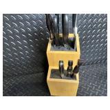 Wooden Knife Block Set with Knives, Scissors, Skewers, Forks & Cups