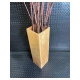 Wooden Rectangular Vase with Dried Twigs