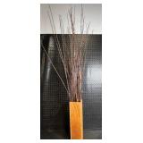 Wooden Rectangular Vase with Dried Twigs
