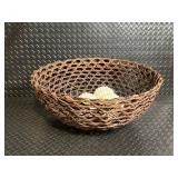 Woven Basket Set - 2 Round Baskets with Pinecones & White Spiky Decor Balls