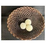 Woven Basket Set - 2 Round Baskets with Pinecones & White Spiky Decor Balls