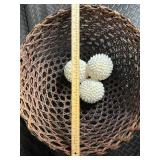 Woven Basket Set - 2 Round Baskets with Pinecones & White Spiky Decor Balls