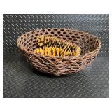 Woven Basket Set - 2 Round Baskets with Pinecones & White Spiky Decor Balls