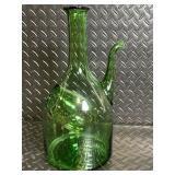 Green Glass Decanter with Long Neck & Curved Side Spout