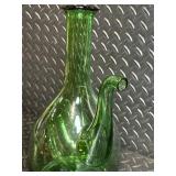 Green Glass Decanter with Long Neck & Curved Side Spout