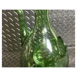 Green Glass Decanter with Long Neck & Curved Side Spout