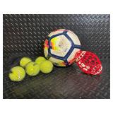 Spalding Orange Basketball, Pink Basketball & Soccer Ball w/ 3 Tennis Balls & Pump