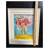 Framed Watercolor Floral Bouquet in Glass Vase