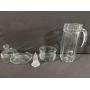 Crystal Glass Serving Set - Lidded Candy Dish, Salt Shaker, Round Bowl & Tall Carafe