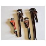 Set of Pipe Wrenches including Ridgid, Pittsburgh 8", Vintage Heavy Duty 10" and 14" Pipe Wrenches