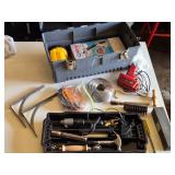 Tool Shop Soldering Gun and Assorted Tools, wire spool, various hand tools, a bathroom suction handle, and a toolbox