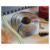 Tool Shop Soldering Gun and Assorted Tools, wire spool, various hand tools, a bathroom suction handle, and a toolbox