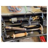 Tool Shop Soldering Gun and Assorted Tools, wire spool, various hand tools, a bathroom suction handle, and a toolbox