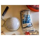 Painting Supplies including Home Depot Paint Bucket, Drop Cloth, and Roller Accessories