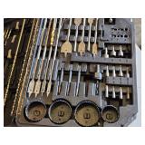 Drill Bit and Hole Saw Set including Various Sizes and Types In Case - Various Pieces Missing