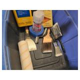 Assorted Painting and Home Improvement Tools including Brush Cleaner, Caulk Gun, and Respirator