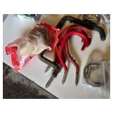 Huge Lot of Assorted Hardware and Tools including Screws, Clamps, Hooks, and Casters