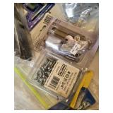 Huge Lot of Assorted Hardware and Tools including Screws, Clamps, Hooks, and Casters