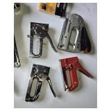 Lot of Heavy-Duty Staple Guns Including PowerShot and Bostitch Models, Assorted Staplers - Hammer Stapler Missing Slide and One of the others is as well