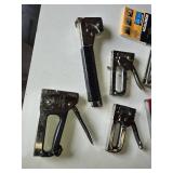 Lot of Heavy-Duty Staple Guns Including PowerShot and Bostitch Models, Assorted Staplers - Hammer Stapler Missing Slide and One of the others is as well