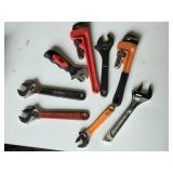 Lot of Adjustable Wrenches and Pipe Wrenches