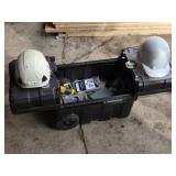 Hart Rolling Tool Box with Tools and Accessories including Nylon Locknut Assortment, Drill Bits, and Safety Helmets