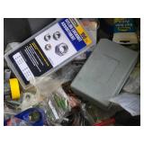 Hart Rolling Tool Box with Tools and Accessories including Nylon Locknut Assortment, Drill Bits, and Safety Helmets