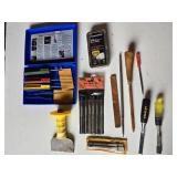 Lot of Hand Tools Including Chisels, Knife Sharpening Kit, and Files