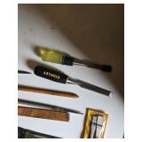 Lot of Hand Tools Including Chisels, Knife Sharpening Kit, and Files