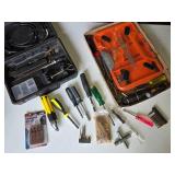 Lot of Hand Tools and Accessories including Black & Decker Drill Bit Set, Screwdrivers, and Serrated Bit Set