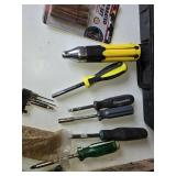 Lot of Hand Tools and Accessories including Black & Decker Drill Bit Set, Screwdrivers, and Serrated Bit Set