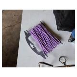 DeWalt Tool Bag and Accessories including Casters, Purple Rope, Tie Out Stake, and Small Level