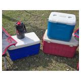 Ozark Trail and Popsicle Camping Chairs with Coleman Coolers and Drink Dispenser