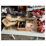 Vintage Roller Skates and Accessories Including Riedell Boots, Red Strap Skates, and Spare Wheels