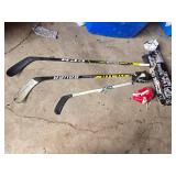 CCM and Bauer Hockey Sticks, Easton and CCM Gloves, and NHL Mini Hockey Goal Set