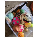 Assorted Sporting Goods Lot including Tennis Rackets, Basketballs, Volleyballs, and Footballs