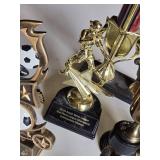 Trophies and Awards Lot Including Soccer, Softball, and Baseball Trophies