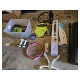 Various Exercise and Fitness Equipment including Mobility Wall Pro Series, Pilate Ring, and Dumbbells