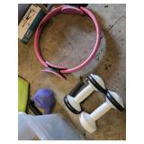 Various Exercise and Fitness Equipment including Mobility Wall Pro Series, Pilate Ring, and Dumbbells
